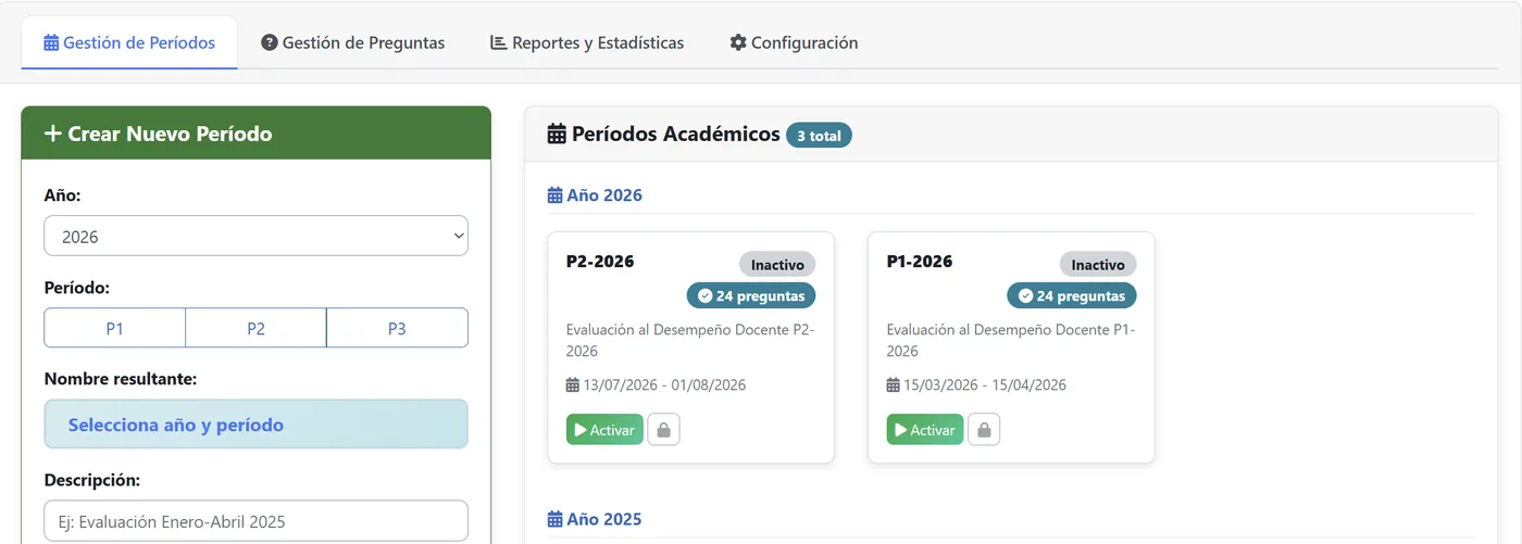 Arvio: gestión de los períodos académicos de evaluación docente