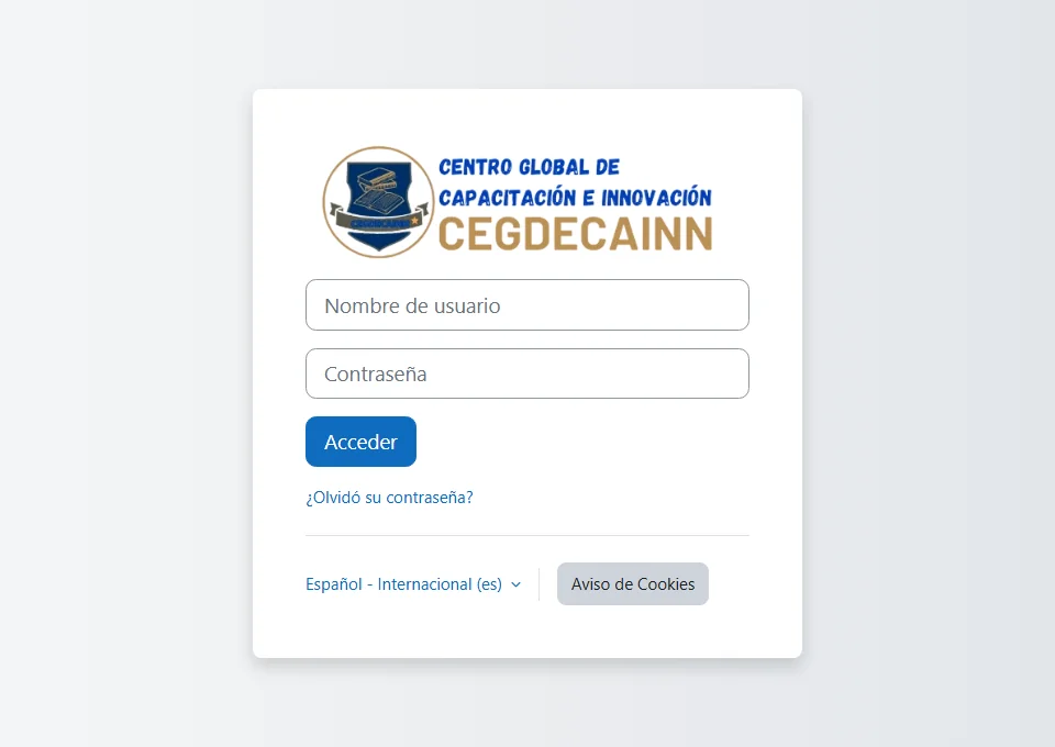 Página de acceso del aula virtual de CEGDECAINN en Moodle